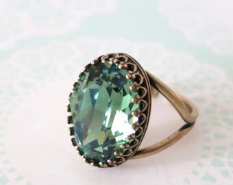 Erinite Green Crystal Cocktail Ring , Brass Adjustable Ring Swarovski ...