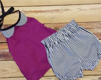 Black Crop Top and Black White Striped Shorties by LilLaineyBug