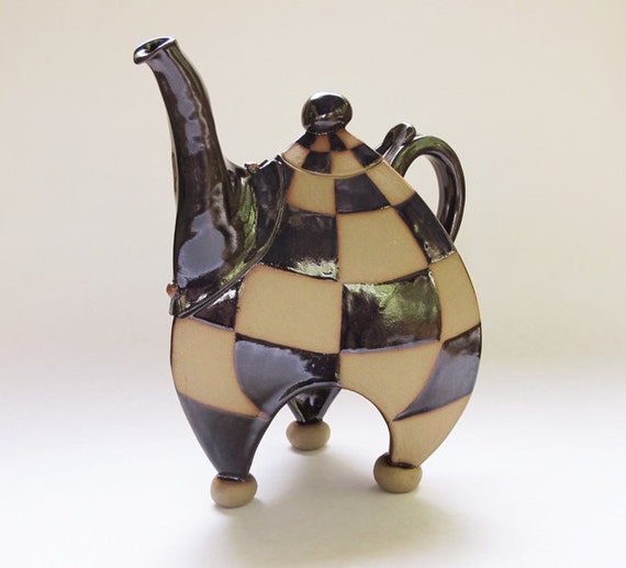 Items similar to Jester Checkered Teapot on Etsy