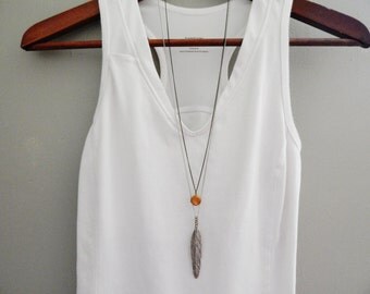 Boho Chic Feather Necklace, Layering Boho Necklace, Tribal Boho Necklace, Silver Feather Necklace, Long Layering Necklace Men Women Necklace