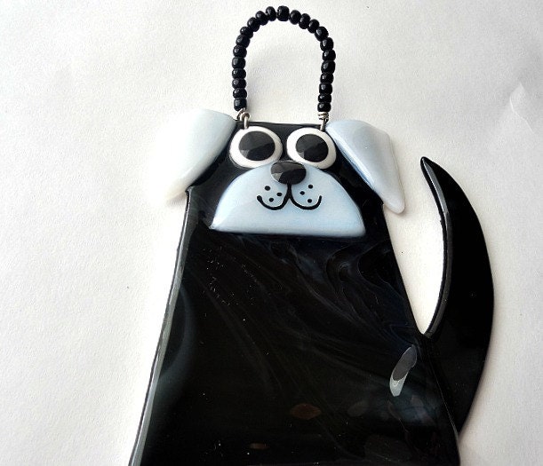 black dog suncatcher / ornament fused glass by janesglassart