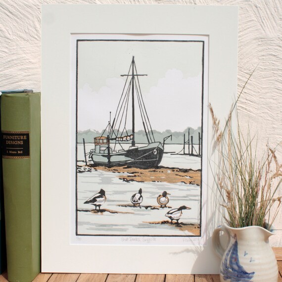 Hand Printed Shelducks Suffolk Lino Print