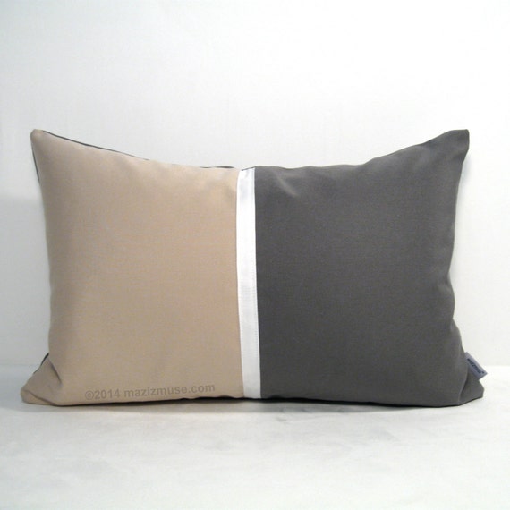 Grey Color Block Pillow Cover Beige & Grey Decorative by Mazizmuse