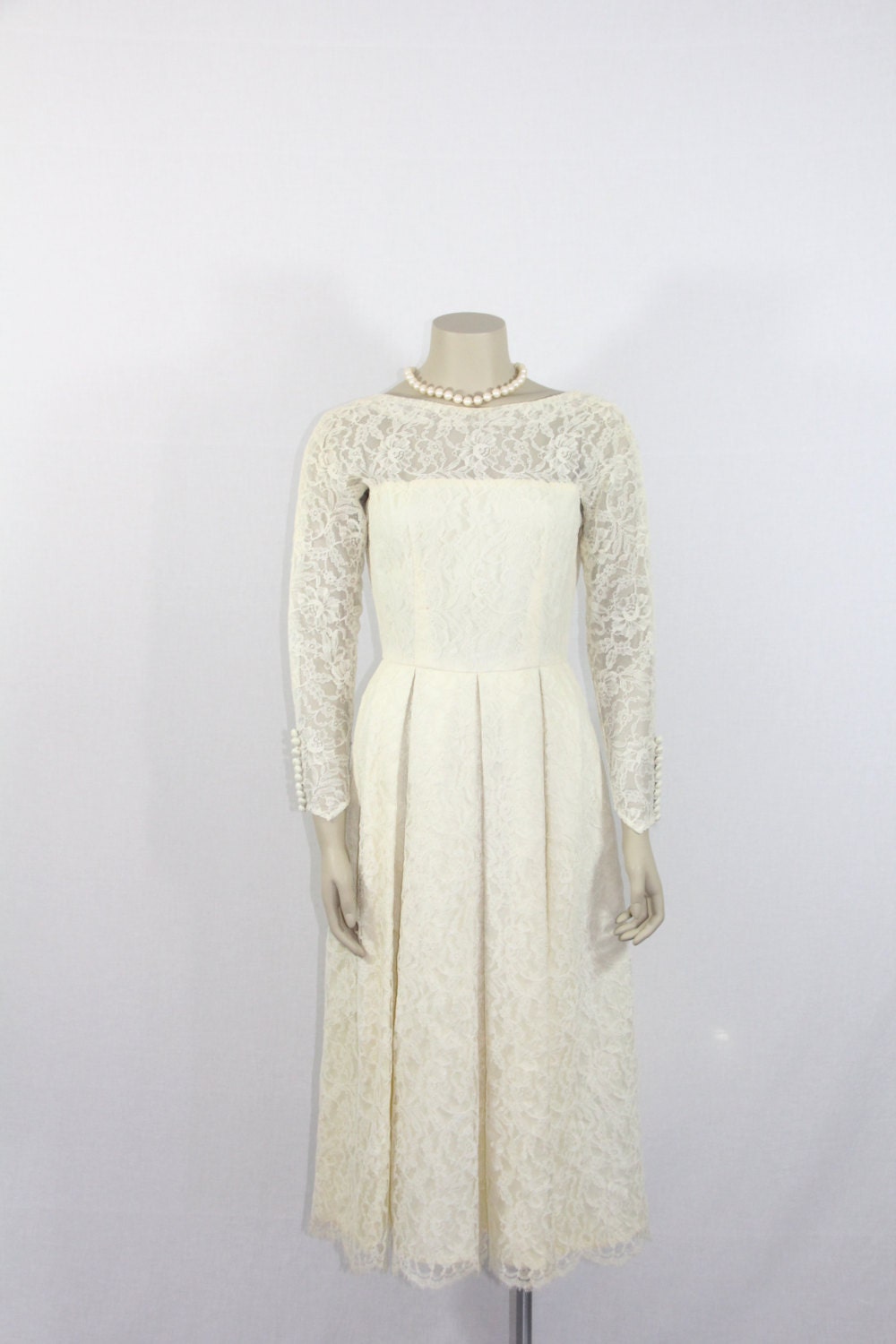 1950's Wedding Dress Long Sleeves Vintage Ivory Lace