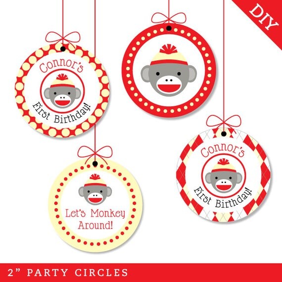 Sock Monkey Party - Personalized DIY printable party circles Il_570xn
