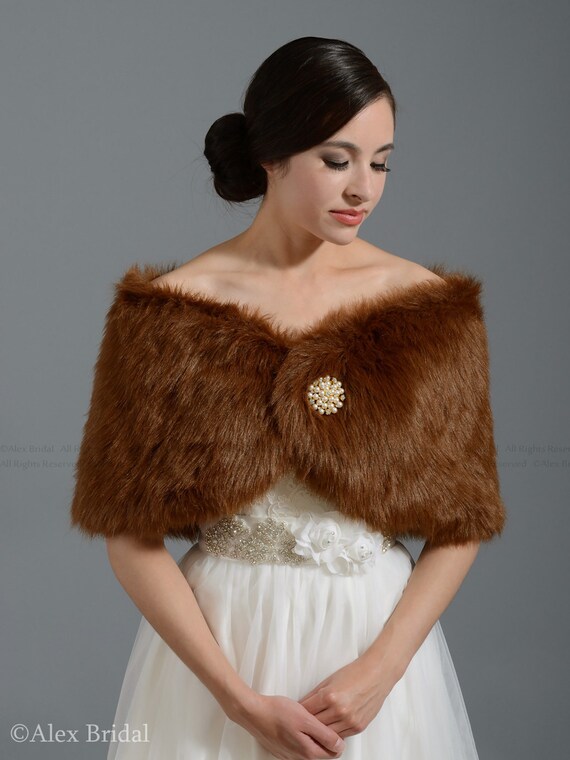 Brown faux fur wrap bridal wrap faux fur shrug faux fur stole