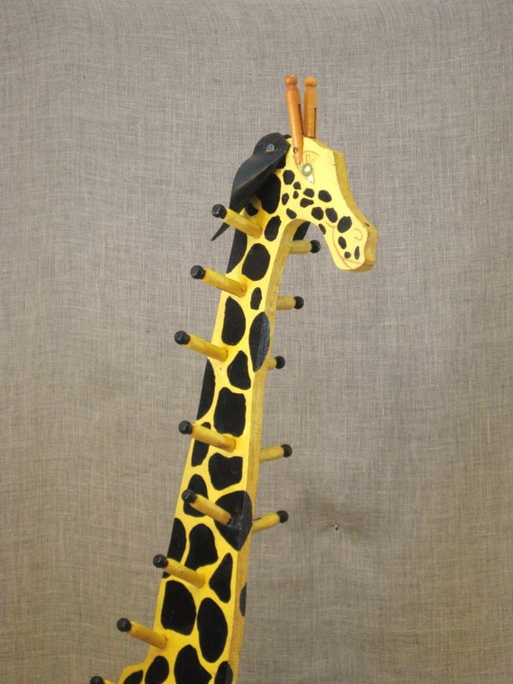 Vintage Folk Art Giraffe Childrens Coat Rack / Animal / Wooden