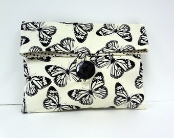 READY TO SHIP Butterfly Makeup Bag Black and White Wedding Clutch