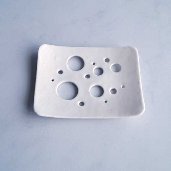 White glaze bubble holes soap dish. Porcelain by VanillaKiln