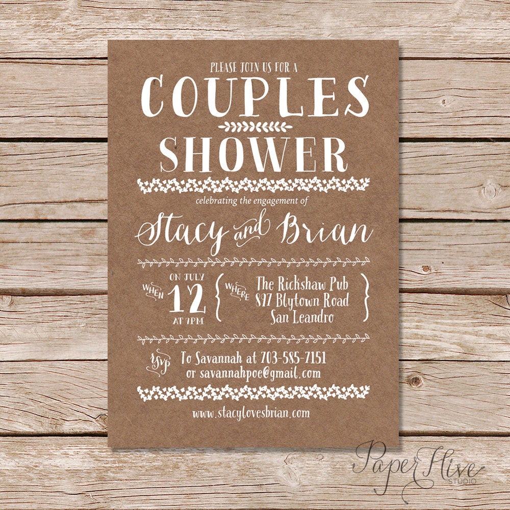 Couples Shower Invitation / Kraft Paper Background / DIY Wedding / Rustic Wedding