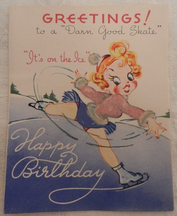 Items similar to Greeting Card Happy Birthday Skating Unused New old