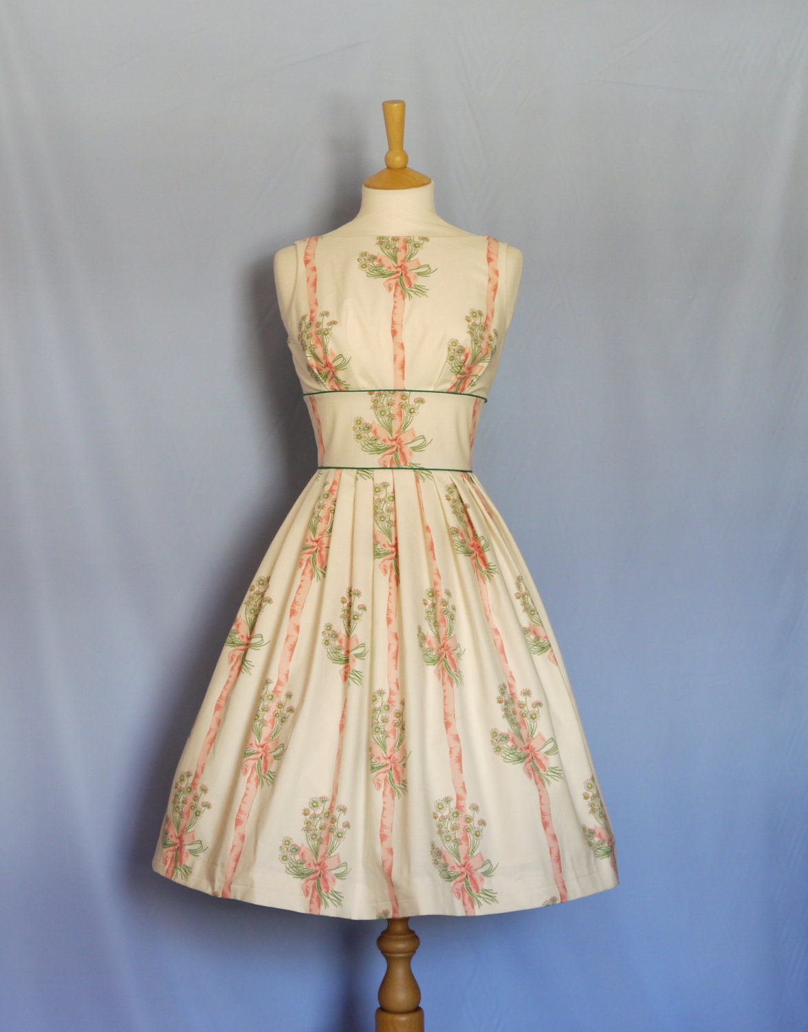 Pink Ribbon and Daisy Bouquet Cotton Prom Dress Made by Dig