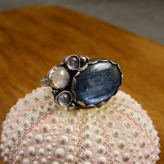 Metalwork silver ring gemstone adjustable ring by MadeBySunflower