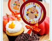 Happy Thanksgiving - Printable Party Tags - 2" Cupake Toppers - Thanksgiving Printable Party Favors - Turkey Party Printables Il_170x135
