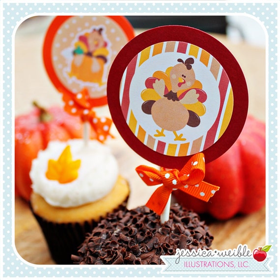 Happy Thanksgiving - Printable Party Tags - 2" Cupake Toppers - Thanksgiving Printable Party Favors - Turkey Party Printables Il_570xn