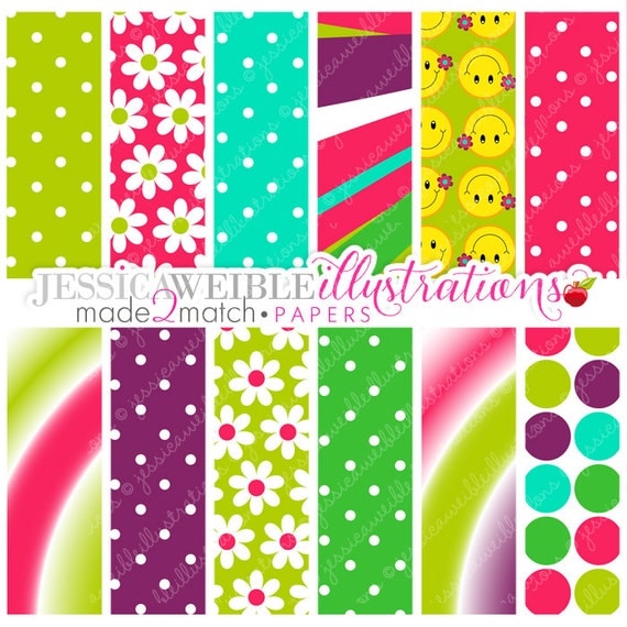 Hippie Chick Cute Digital Papers - Commercial Use OK - Digital Patterns, Backgrounds, Tie-Dye, Retro Il_570xn