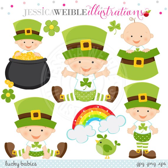 Lucky Babies Cute Digital Clipart for Invitations, Card Design, Scrapbooking, and Web Design, St Patricks Day Clipart Il_570xn