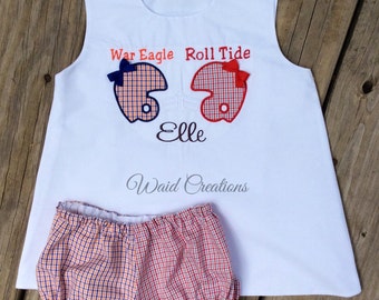 College Football 'House Divided' baby, toddler girl A-Line dress and bloomers