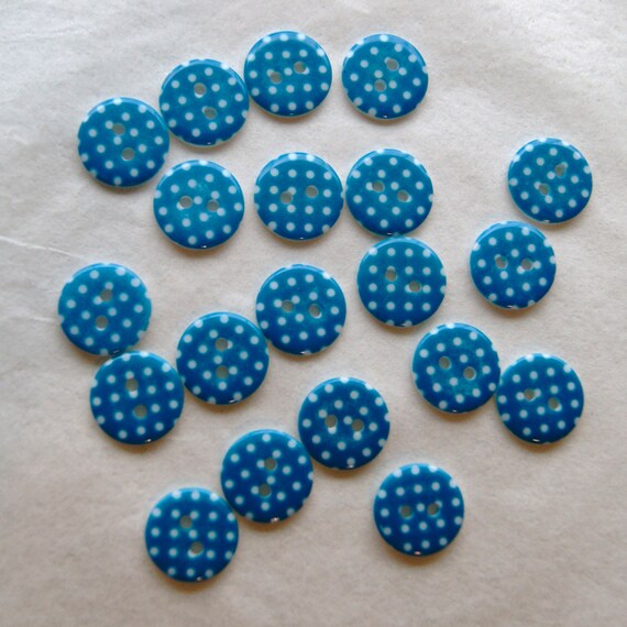 20 Button Mix POLKA DOT Blue Buttons Grab Bag Sewing