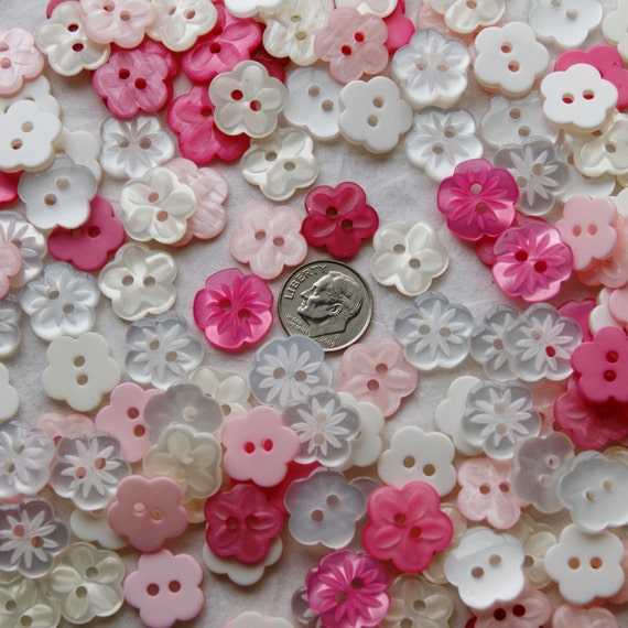 100 Pink White Flower Mixed Buttons 2 Hole By Mellowmoonsupply