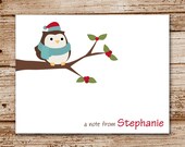 Set of 8 Owl Note Cards, Notecards | Winter, Christmas, Bird | Personalized Stationery | Thank You Il_170x135