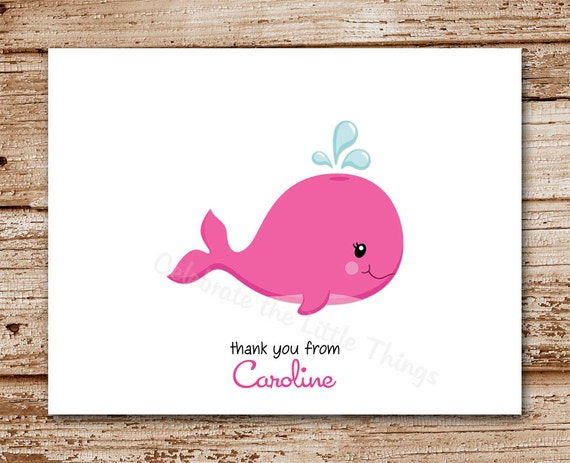Set of 8 Whale Note Cards for Girls | Personalized Stationery | Thank You Notecards | Under the Sea | Color Choices Il_570xn
