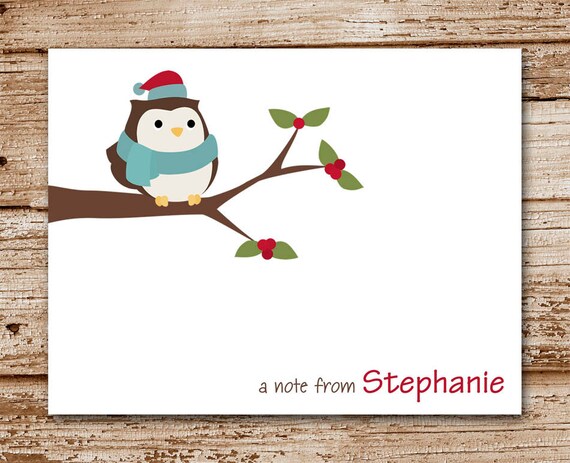 Set of 8 Owl Note Cards, Notecards | Winter, Christmas, Bird | Personalized Stationery | Thank You Il_570xn