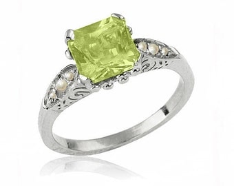 art deco peridot engagement ring 14k gold ring peridot birthstone ring peridot jewelry - Peridot Wedding Rings art deco peridot engagement ring 14k gold ring peridot birthstone ring peridot jewelry - Peridot Wedding Rings