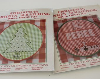 Red and Green Gingham Chicken Scratch Needlepoint Kits - Christmas Tree ...