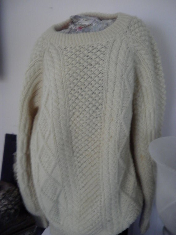 reduced 20 Hand Knit Irish Wool Sweater by MimiLovettsDesigns