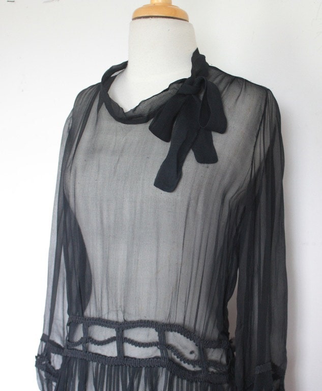SALE Vintage 1930's Dress // 20s 30s Sheer Black Silk