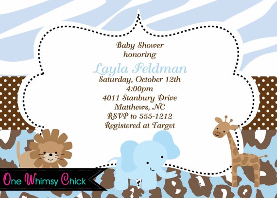 Blue Safari Baby Shower Invitations, Boy 1st Birthday Safari Invitation, Printable or Printed Il_570xn