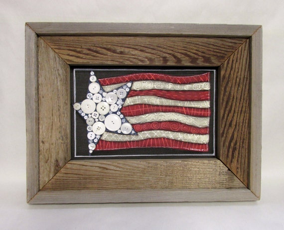 Patriotic Americana Flag, Framed in Barn Wood, Rustic Barn Wood Frame, Primitive Frame, Folk Art American Flag, Red, White and Blue Theme