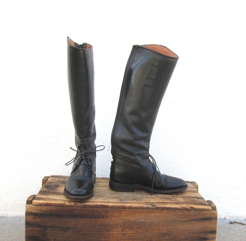 Vintage Black Leather Knee High Equestrian Riding Boots Mens Size 7, Ladies Size 8 â Haute Juice