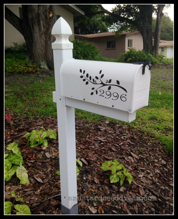 Personalized Mailbox Decal with Branch Birds and Numbers