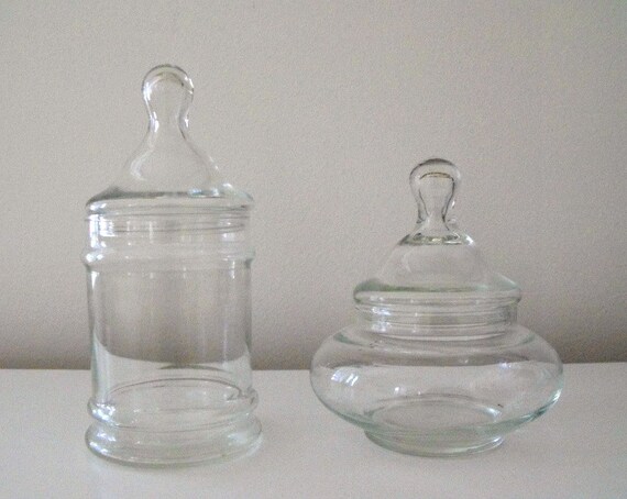 Vintage Two Clear Glass Apothecary Jars 2 Different Size