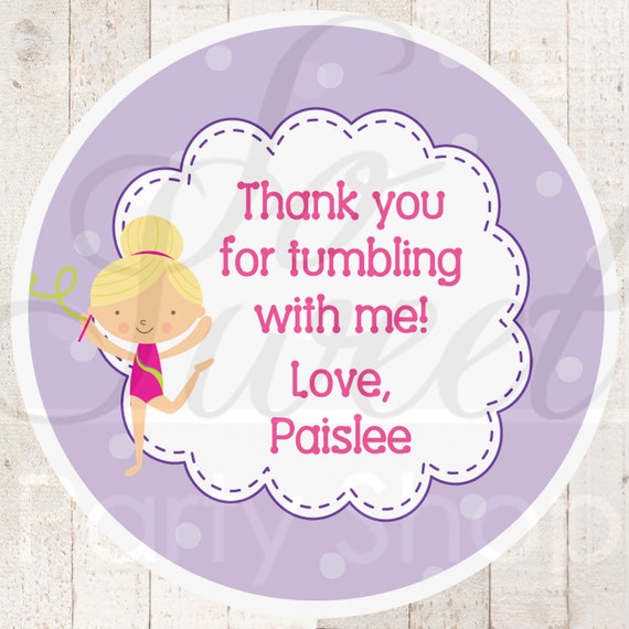24 Girl's Birthday Favor Sticker Labels - Personalized - Gymnastics, Tumbling Theme Il_570xn