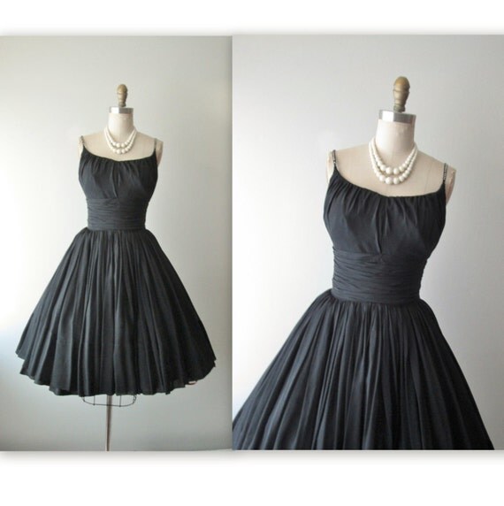 50's Chiffon Dress // Vintage 1950's Black by TheVintageStudio
