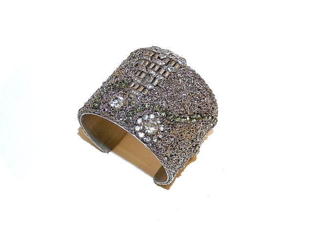 Cuff Bracelet Large Vintage Rhinestone Arm by dabchickvintagegems