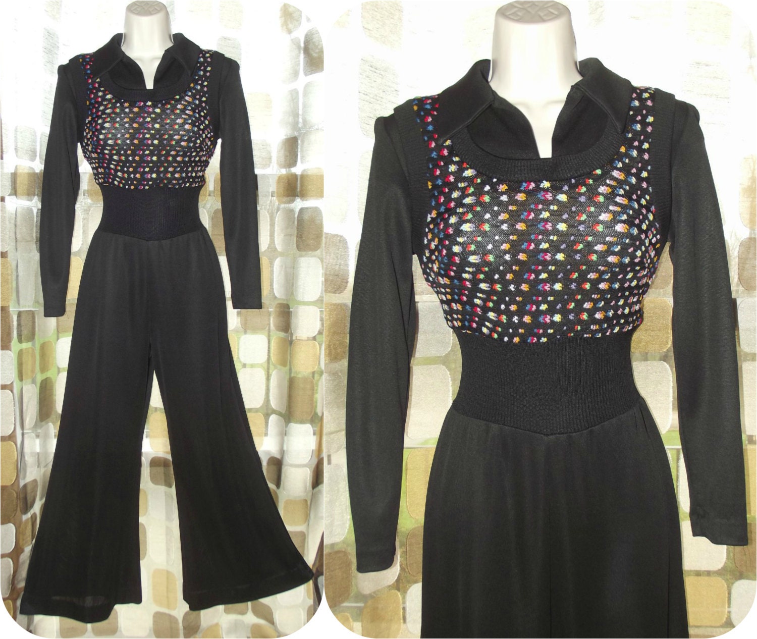 vintage 60s 70s wide leg palazzo pant jumpsuit black rainbow vintage 60s 70s wide leg palazzo pant jumpsuit black rainbow