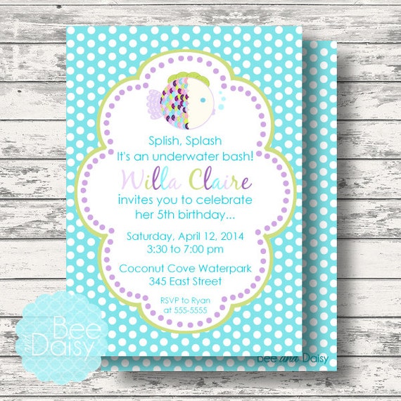 Purple Rainbow Fish Invitation for Birthday Party or Baby Shower - Girls DIY Printable Invite by BeeAndDaisy Il_570xn