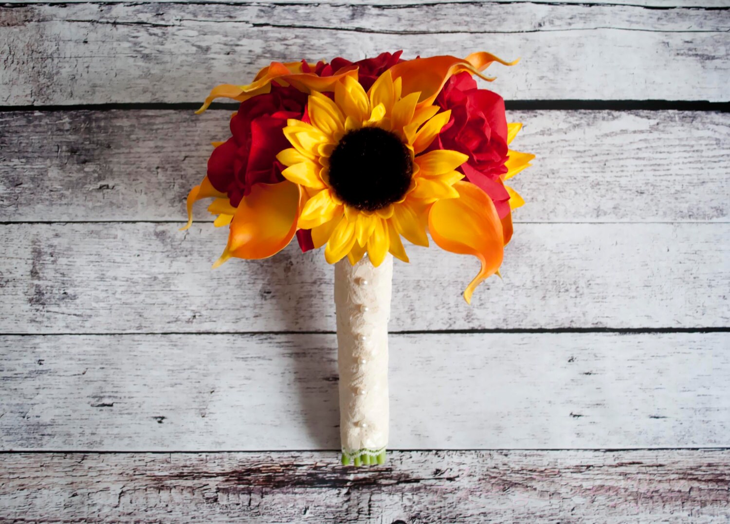 Sunflower and Rose Wedding Bouquet Ready to Ship Wedding