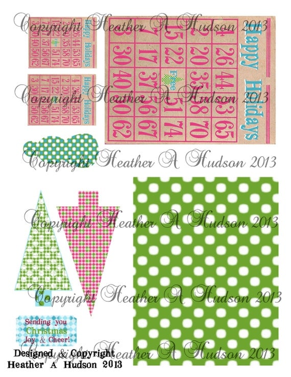 Non Traditional Christmas Bingo  Tree  Merry tags  Digital Collage sheet Printable