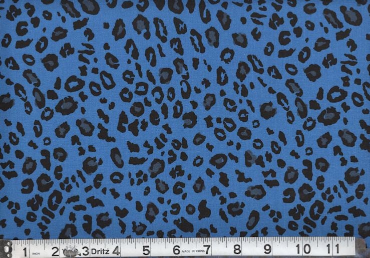 Blue Leopard Animal Prints Fabric Sold By The Yard 100 Cotton