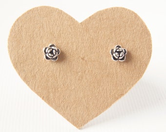 5 mm Magnolia Post Stud Earrings.92.5% Oxidized Sterling Silver Earrings.Botanical Inspire.Gift under 10.Nickel free.