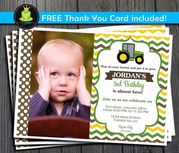 Tractor Birthday Invitation - FREE Thank You Card included Il_570xn