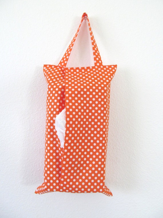 Hanging Tissue Box Cover For Skinny Kleenex/White Dots On