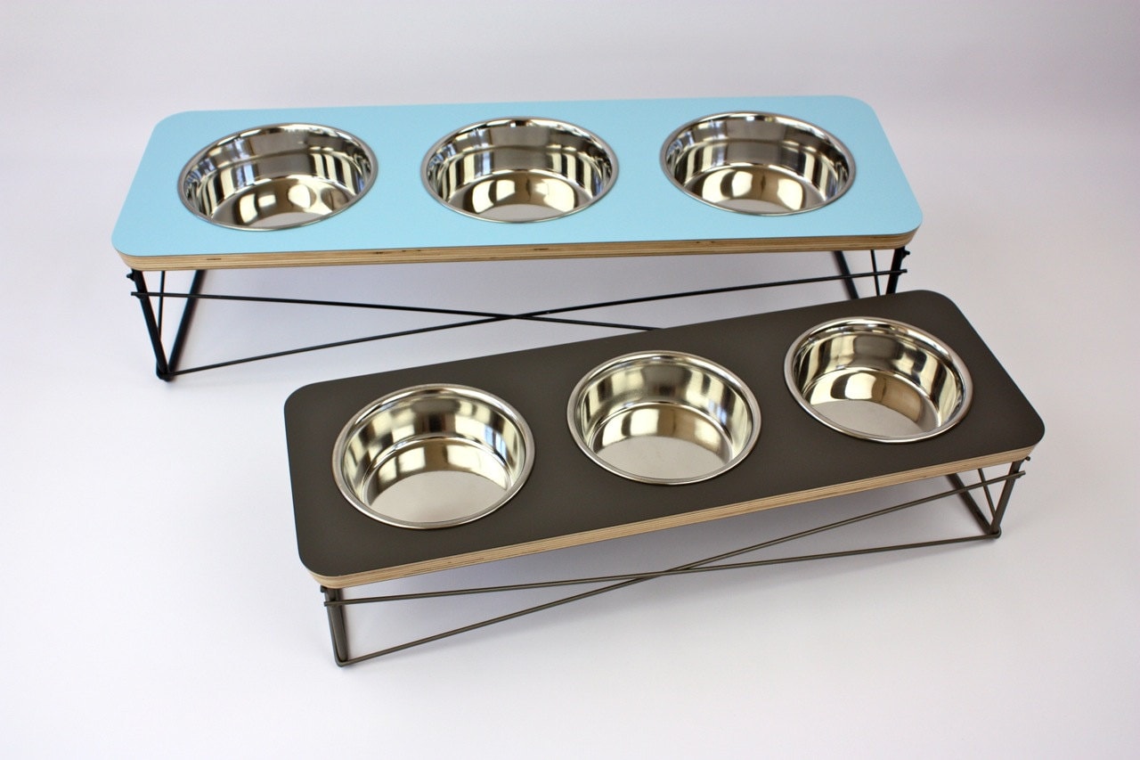 Triple Bowl Modern Pet Feeder Dog Bowl or Cat Bowl Elevated
