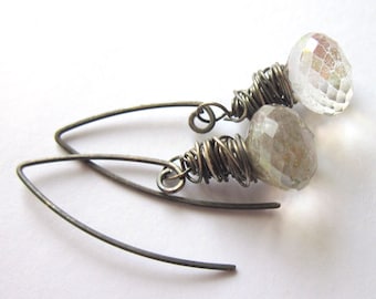 Sterling Silver Wire Wrapped Quartz Earrings Faceted Briolette Fashion Jewelry