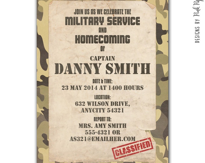 Soldier Army Military Themed Party Invitation, DIY, Print Your Own